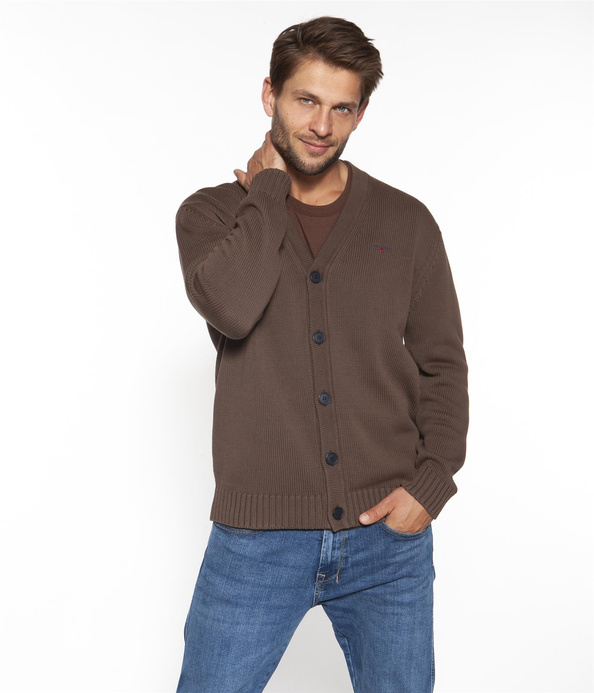 Krótki kardigan męski z bawełny organicznej SEGAN ORGANIC CHESTNUT