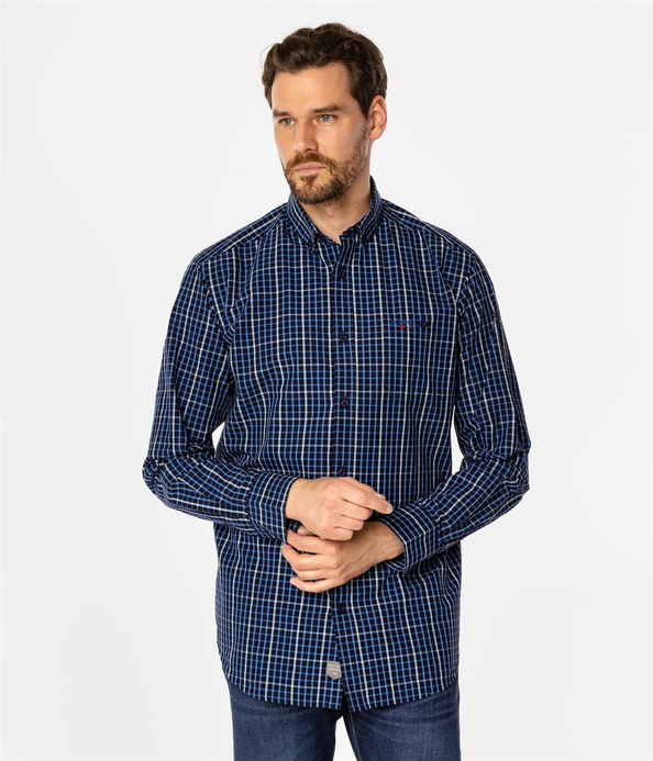 Koszula męska comfort w drobną kratkę NEW TENBY 32KZ BLUE