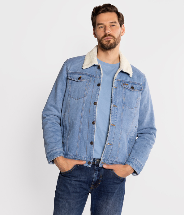 Jeansowa kurtka z futrzastym kołnierzem BERG 2023 LIGHT USED