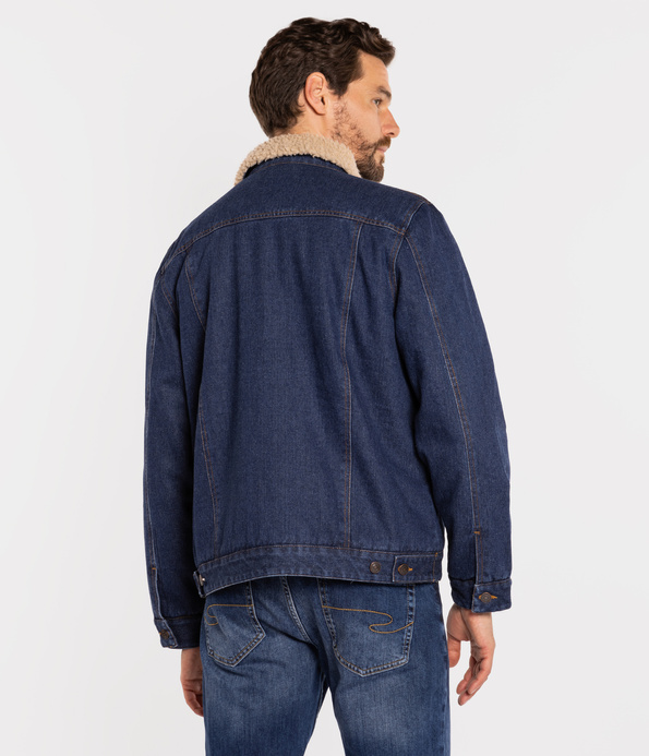 Jeansowa kurtka z futrzastym kołnierzem BERG 2023 STONE