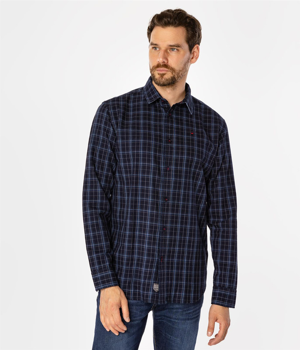 Koszula męska regular w kratę REY 15KZ NAVY