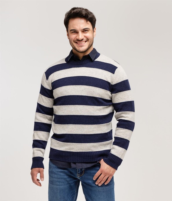 Wełniany sweter w poziome paski DELTA 0027 GREY STRIPES