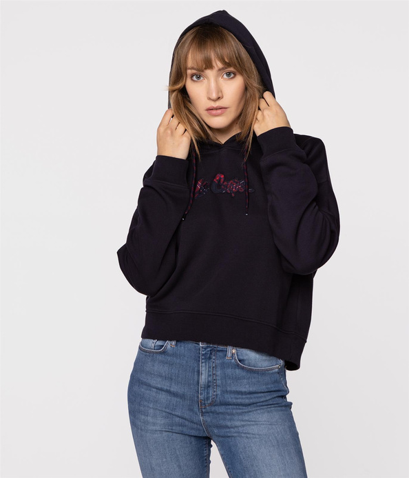 Bluza damska z kapturem i logo EMILY 4520 NAVY