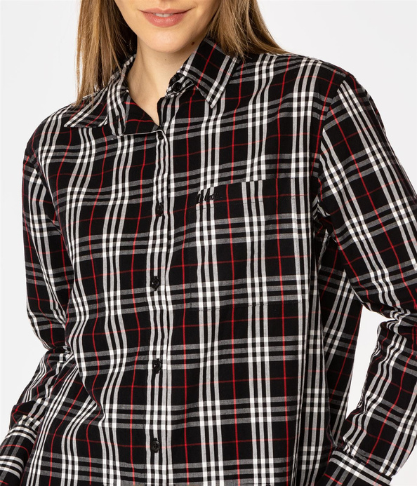 Koszula damska oversize w kratę LENA 2489 BLACK CHECK