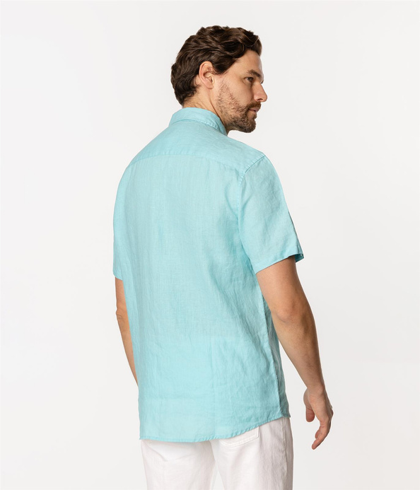 Lniana koszula męska regular z krótkim rękawem ROGER2 2020 CABANA BLUE