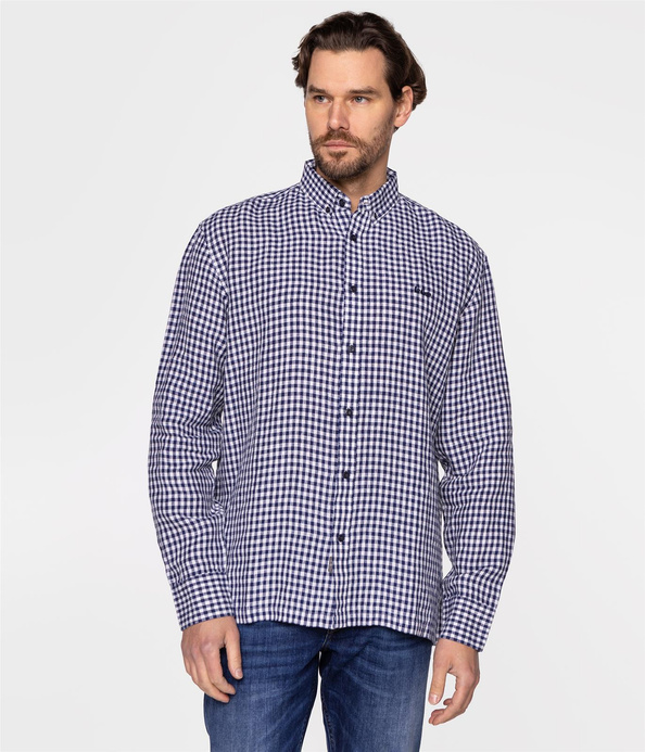Lniana koszula comfort w kratkę RODOS 2021 NAVY