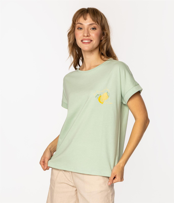 T-shirt damski z nadrukiem LEMON FRUIT 1145 CAMEO GREEN