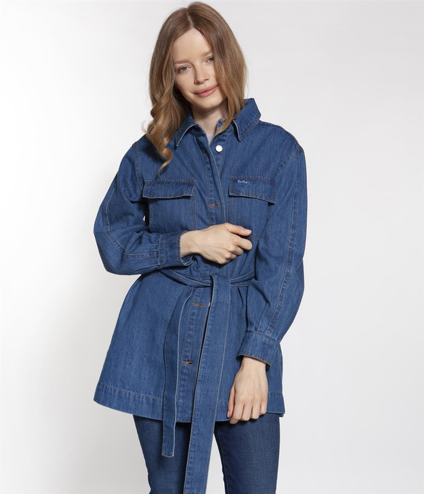 Koszulowa kurtka jeansowa z paskiem EVIAN 6000 BRUSHED USED