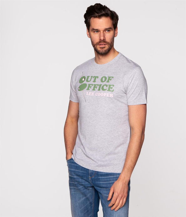 T-shirt slim z nadrukiem OFFICE 2020 GREY MELANGE