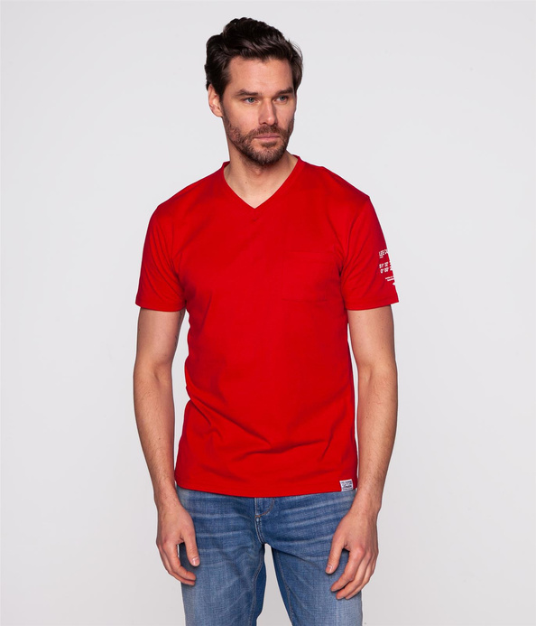 T-shirt slim z kieszenią i dekoltem w serek COORDINATE2 1557 RED