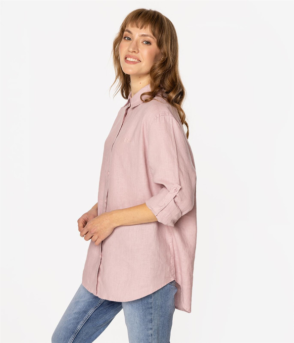 Lniana koszula damska regular z długim rękawem LINA 2020 PEACH WHIP