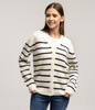 Kardigan w kontrastowe paski JOANA 8515 OFF WHITE