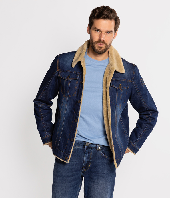 Jeansowa kurtka z futrzastym kołnierzem SHEPARD 2257 STONE