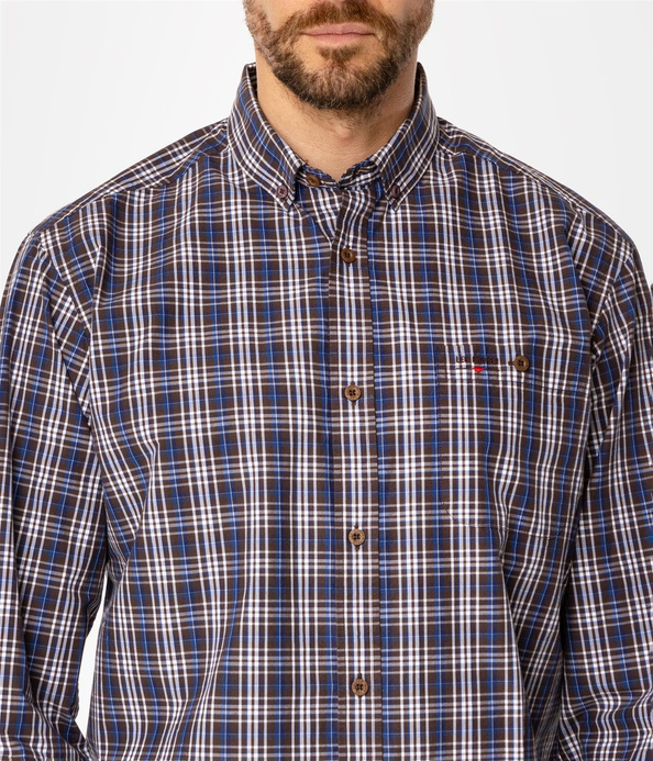 Koszula męska comfort w kratę NEW TENBY 33KZ BROWN