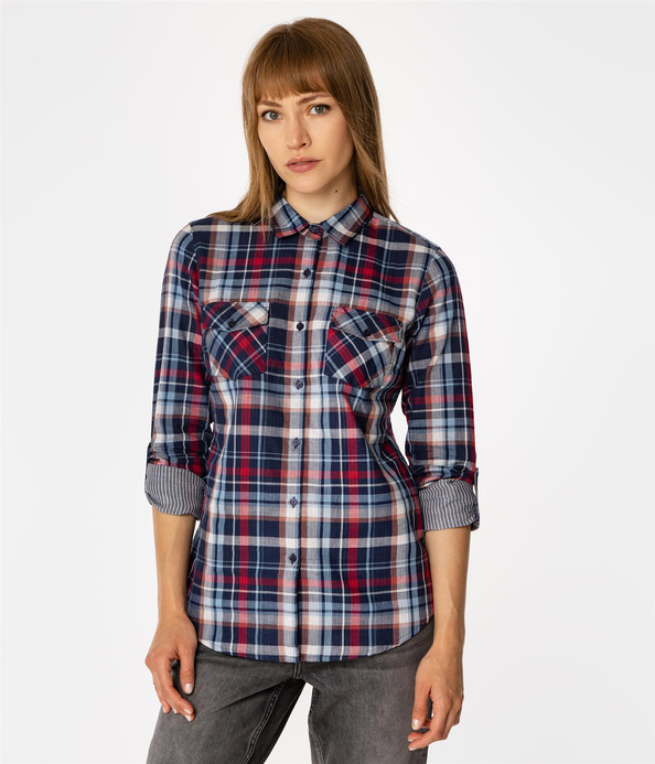 Koszula damska regular w kratę ZELDA 6194 NAVY