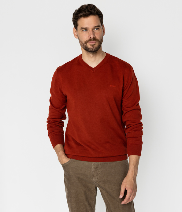 Sweter męski regular z wełną merino RIVER MERA RED OCHRE