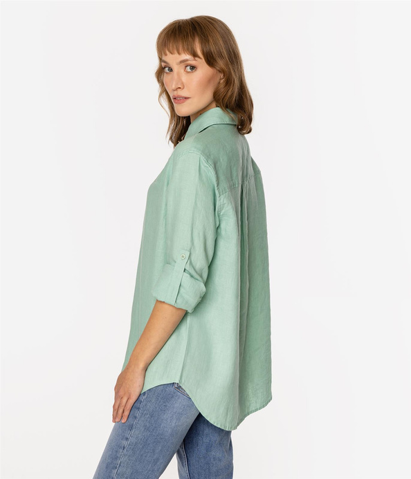 Lniana koszula damska regular z długim rękawem LINA 2020 CAMEO GREEN