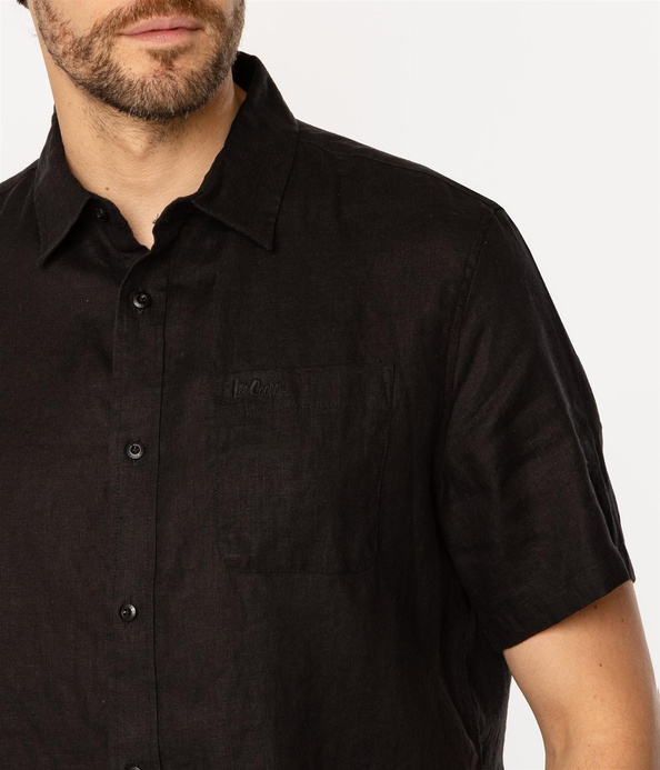 Lniana koszula męska regular z krótkim rękawem ROGER2 2020 BLACK