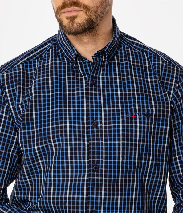 Koszula męska comfort w drobną kratkę NEW TENBY 32KZ BLUE