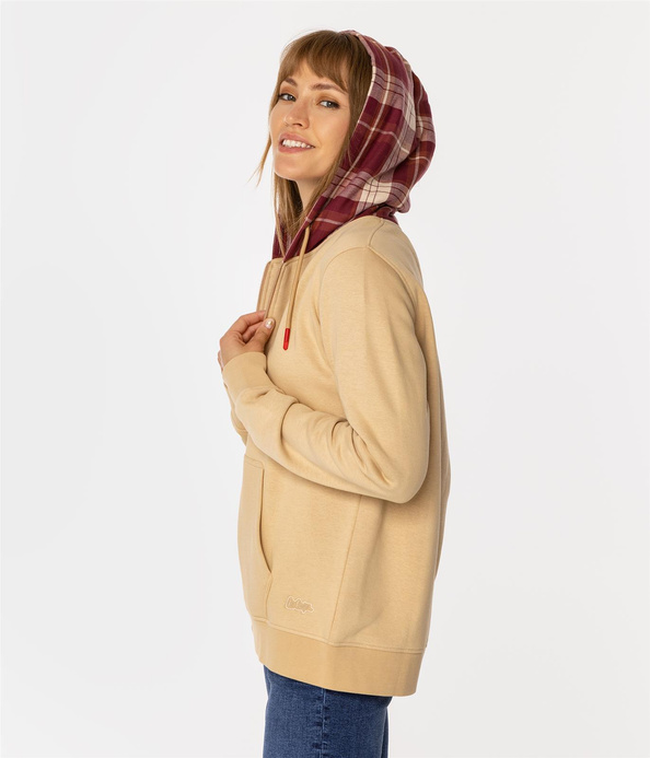Rozpinana bluza damska z kapturem w kratę SAMIRA 4561 WARM SAND