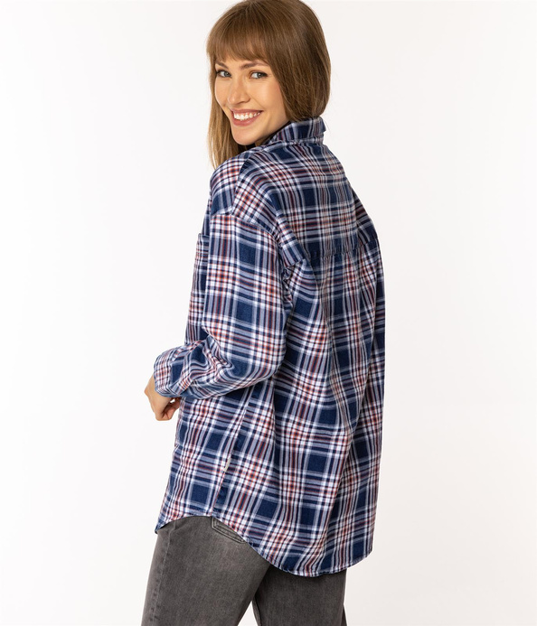 Koszula damska oversize w kratę ZOE 6198 BLUE INDIGO