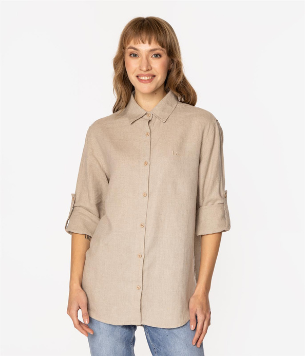 Lniana koszula damska regular z długim rękawem LINA 2020 ANCIENT SCROLL