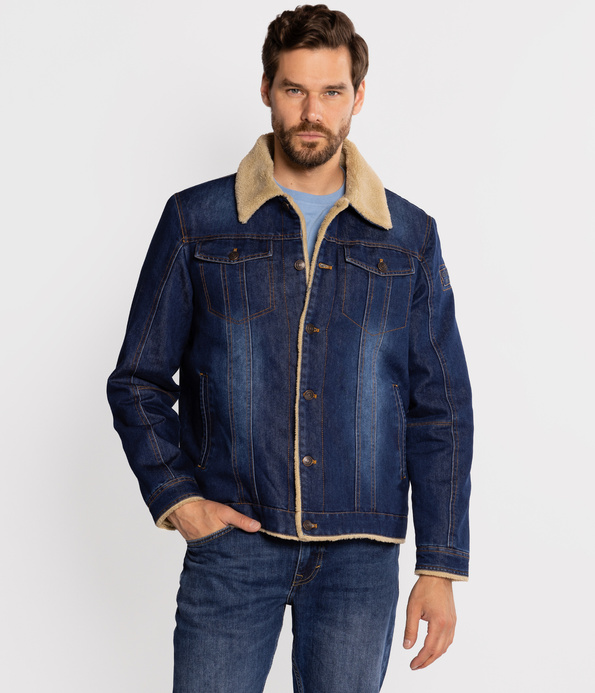 Jeansowa kurtka z futrzastym kołnierzem SHEPARD 2257 STONE