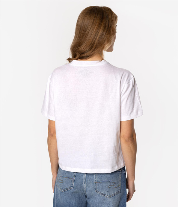 T-shirt damski z lnem CROPPED 8515 WHITE
