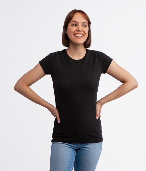 Dopasowany t-shirt z bawełny slub z lnem ISLA2 8041 BLACK