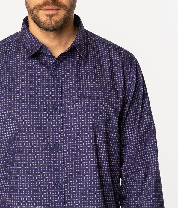 Koszula męska regular z długim rękawem i mikroprintem WAYNE 1124 SKIPPER BLUE