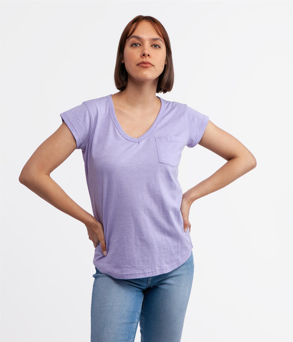 T-shirt z kieszenią i dekoltem w serek OLIVIA 4045 LAVENDER