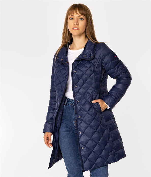 Pikowana puchowa kurtka damska z odpinanym kapturem PIKA2 8809 NAVY