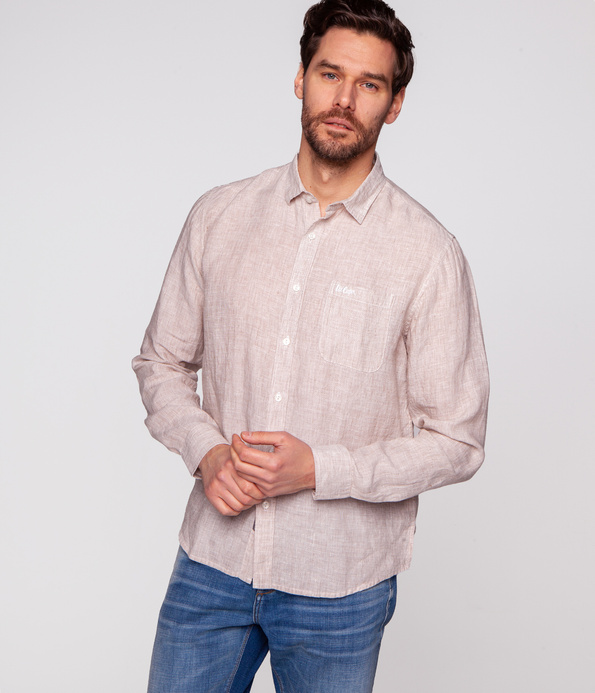 Lniana koszula męska regular RONN 3730 WARM SAND