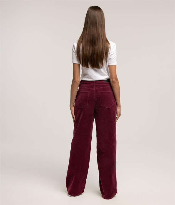 Spodnie damskie wide leg LUNAR CORD MAUVE WINE