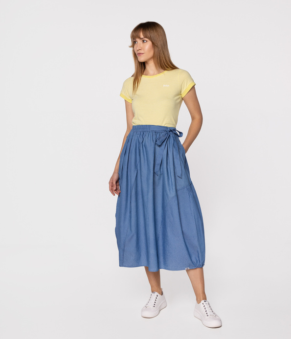 Swobodna spódnica z wiązaniem w pasie NERA 0812 LIGHT STONE