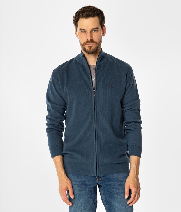 Rozpinany sweter męski ze stójką FARO 4380 INDIAN TEAL