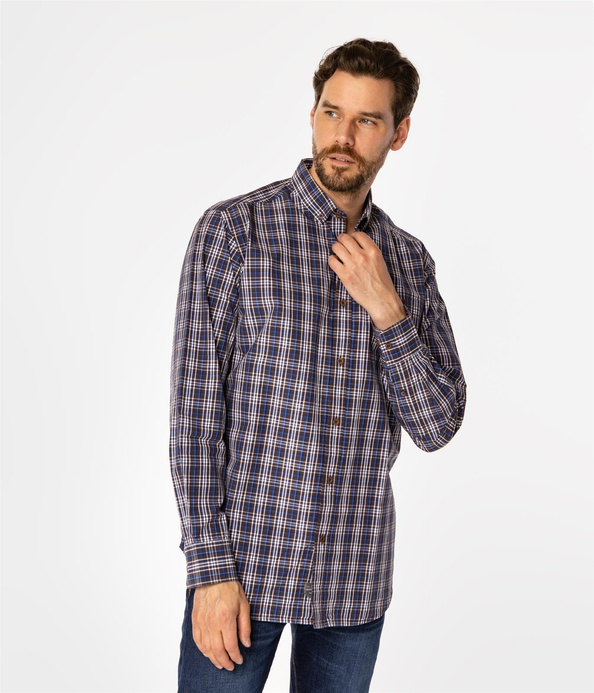 Koszula męska comfort w kratę NEW TENBY 33KZ BROWN