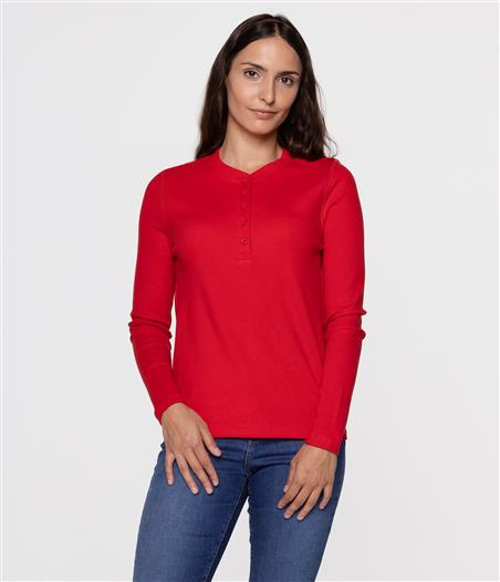 T-shirt z długim rękawem i zapięciem przy dekolcie DAFNE 5873 RED