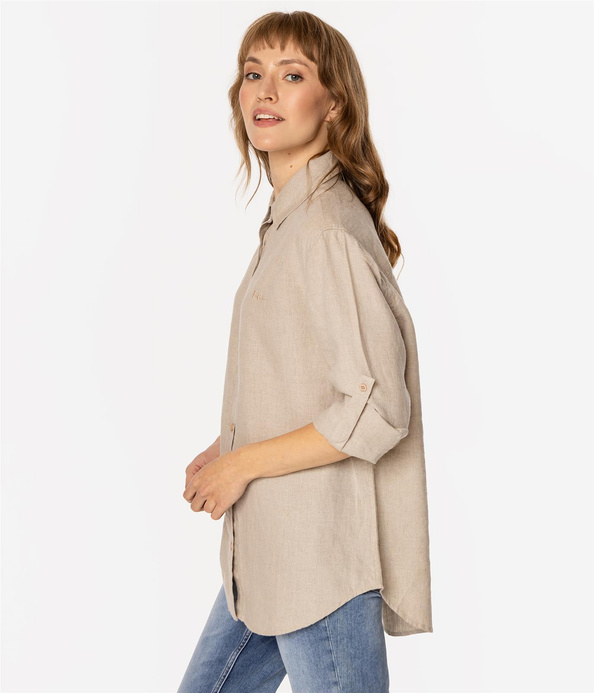 Lniana koszula damska regular z długim rękawem LINA 2020 ANCIENT SCROLL