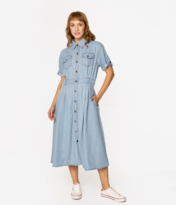 Denimowa sukienka z kołnierzykiem VITORIA 1027 DOUBLE STONE