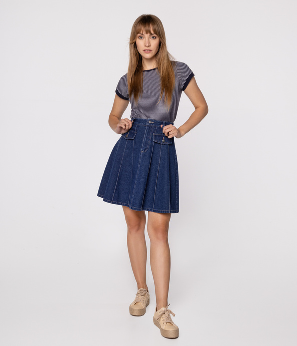 Jeansowa rozkloszowana spódnica przed kolana NADIA 3089 STONE