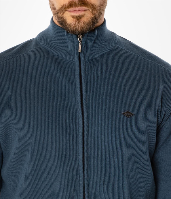 Rozpinany sweter męski ze stójką FARO 4380 INDIAN TEAL