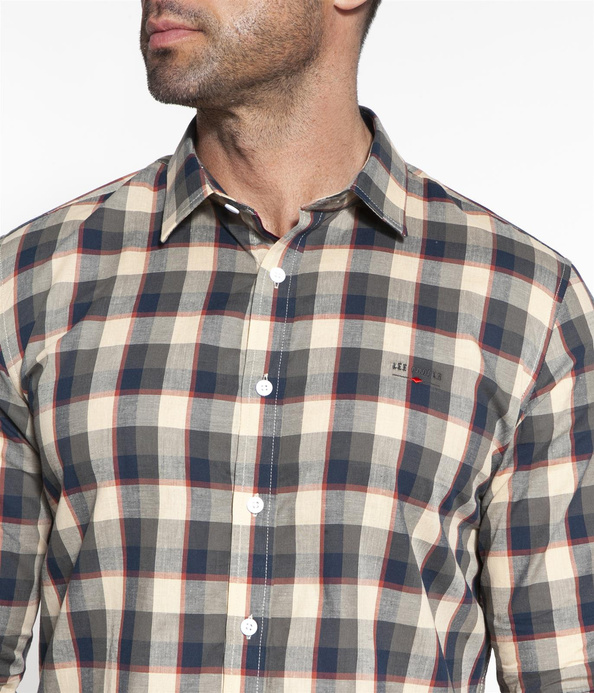 Koszula regular z długim rękawem w kratę VOLT 1215 BEIGE