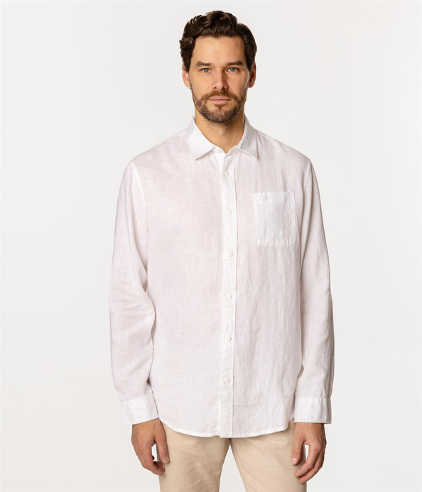 Lniana koszula męska regular z długim rękawem ROGER 2020 WHITE