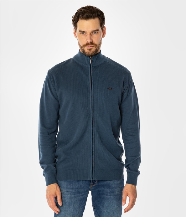 Rozpinany sweter męski ze stójką FARO 4380 INDIAN TEAL