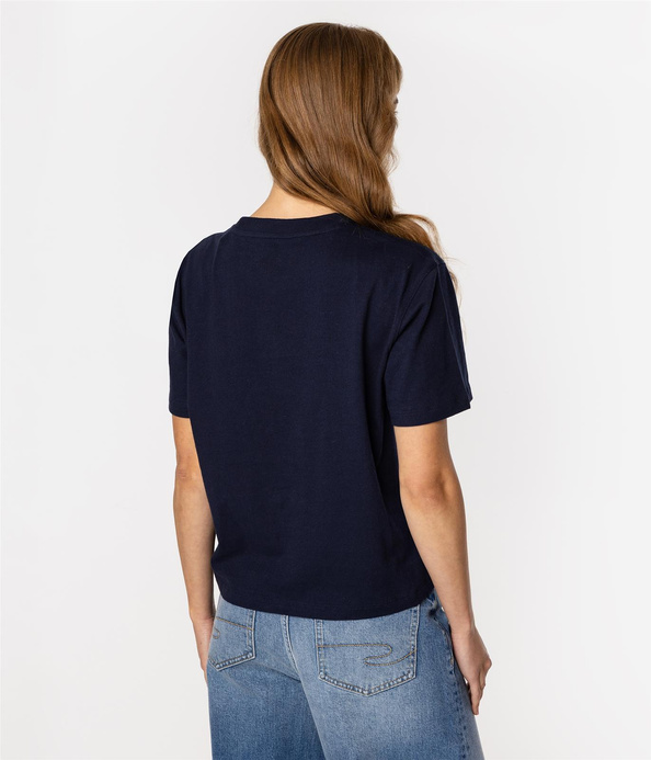 T-shirt damski z lnem CROPPED 8515 NAVY BLAZER