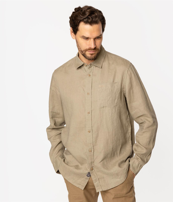 Lniana koszula męska regular z długim rękawem ROGER 2020 COVERT GREEN