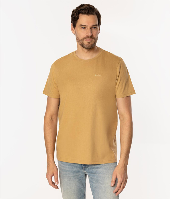 T-shirt z małym haftowanym logo OBUTCH 0875 CURRY