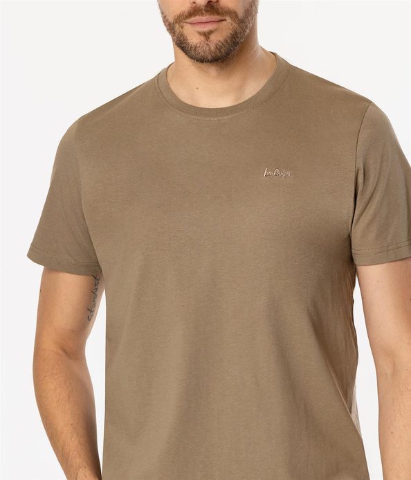 T-shirt z małym haftowanym logo OBUTCH 0875 COVERT GREEN