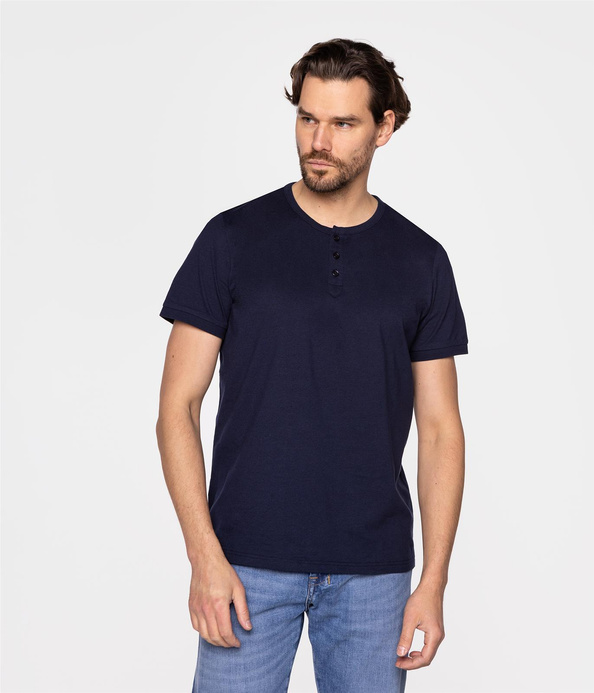 T-shirt z rozpinanym dekoltem HENLEY 4587 NAVY BLAZER